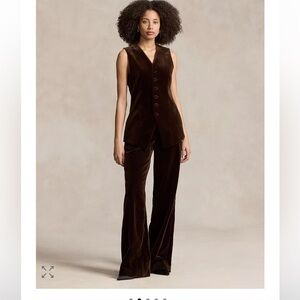 Polo Ralph Lauren Dark Brown Velvet Women's Flare Pants & Vest Set